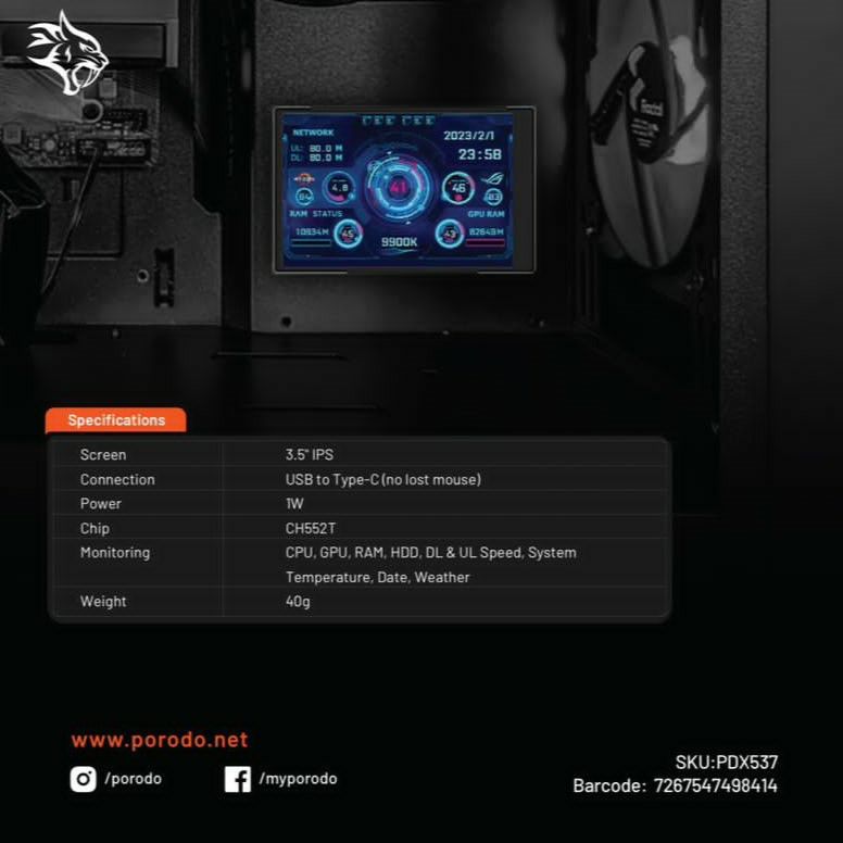 Porodo Gaming Smart Information Screen Porodo Gaming Smart Information Screen